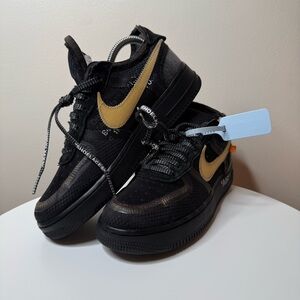 Off-White x Nike Air Force 1 Low Black Metallic Gold Zip Tie 2018 – Size 7.5 US